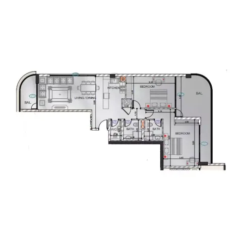 Floor plan, 2 Beds, 1,109 sq ft
