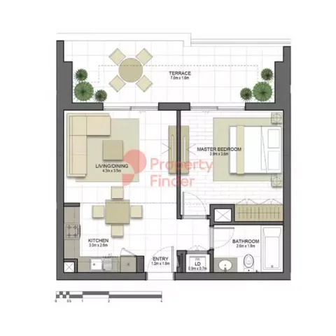 Floor plan, 1 Bed, 897 sq ft