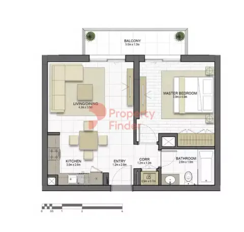 Floor plan, 1 Bed, 690 sq ft