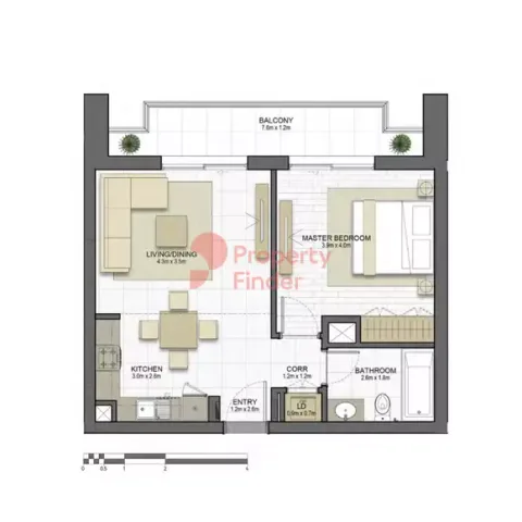 Floor plan, 1 Bed, 731 sq ft