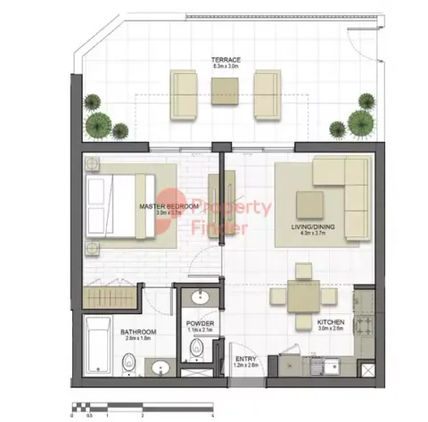Floor plan, 1 Bed, 718 sq ft