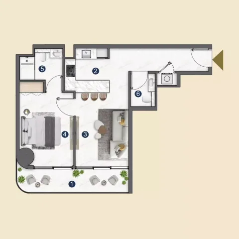 Floor plan, 1 Bed, 683 sq ft