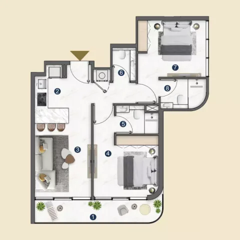 Floor plan, 2 Beds, 780 sq ft