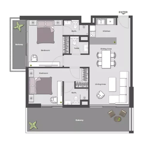 Floor plan, 2 Beds, 1,299 sq ft