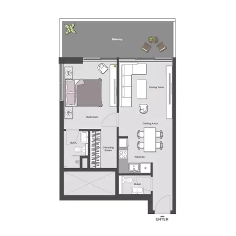 Floor plan, 1 Bed, 791 sq ft