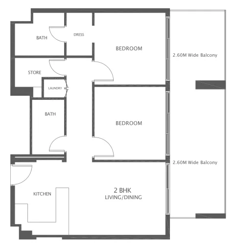 Floor plan, 2 Beds, 975 sq ft