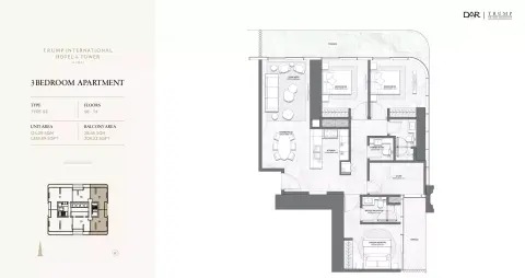 Floor plan, 3 Beds, 1,335 sq ft