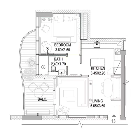 Floor plan, 1 Bed, 765 sq ft