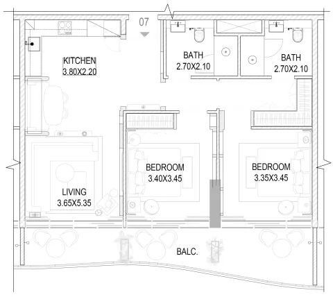 Floor plan, 2 Beds, 1,116 sq ft