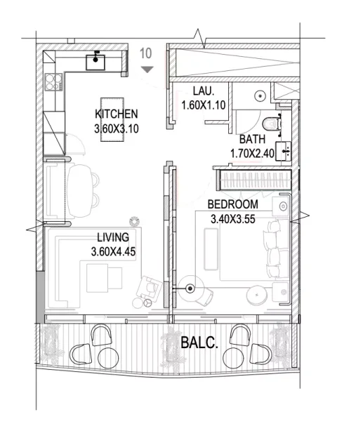 Floor plan, 1 Bed, 690 sq ft