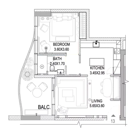 Floor plan, 1 Bed, 741 sq ft