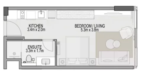 Floor plan, Studio, 377 sq ft
