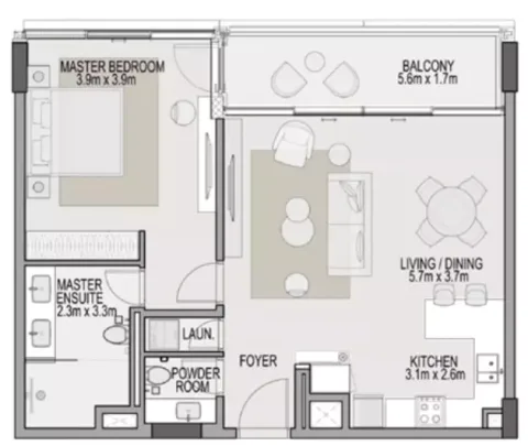 Floor plan, 1 Bed, 855 sq ft