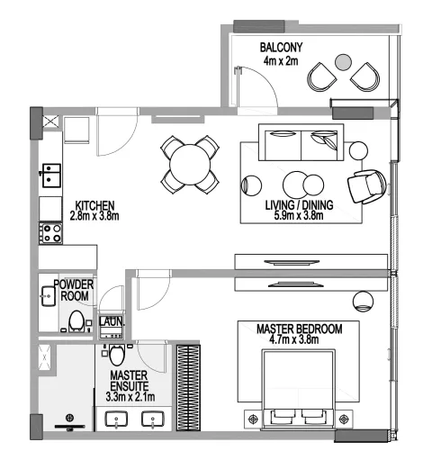 Floor plan, 1 Bed, 850 sq ft