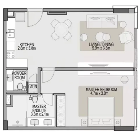 Floor plan, 1 Bed, 757 sq ft