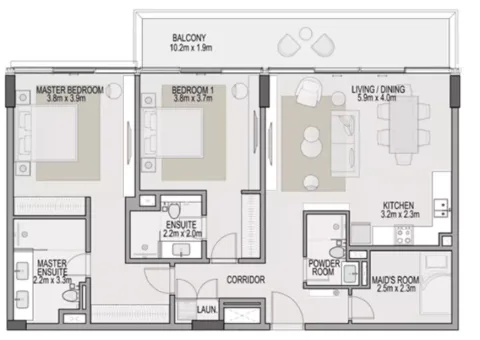 Floor plan, 2 Beds, 1,389 sq ft