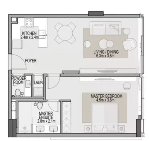 Floor plan, 1 Bed, 755 sq ft