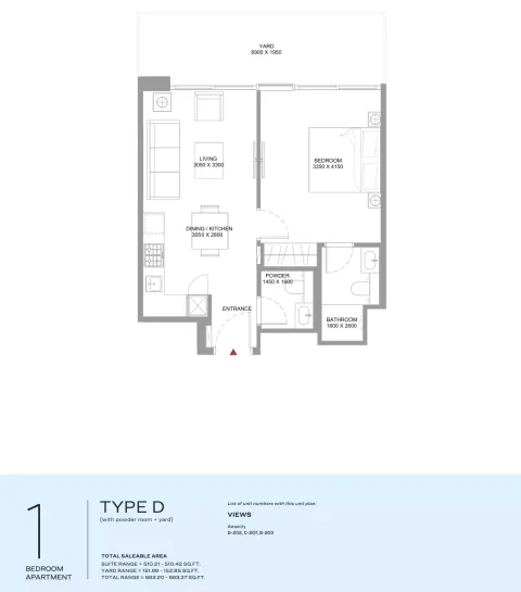 Floor plan, 1 Bed, 663 sq ft