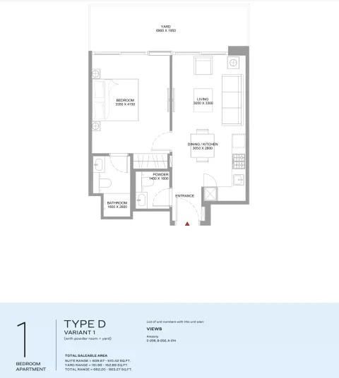 Floor plan, 1 Bed, 663 sq ft