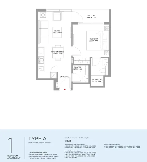 Floor plan, 1 Bed, 511 sq ft