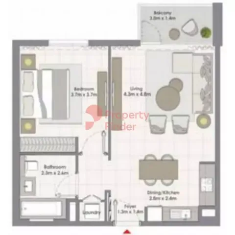 Floor plan, 1 Bed, 727 sq ft