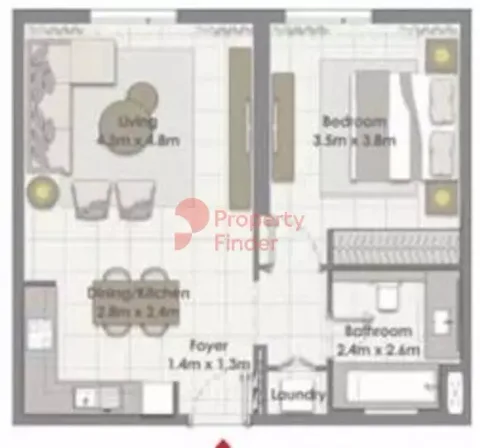 Floor plan, 1 Bed, 671 sq ft