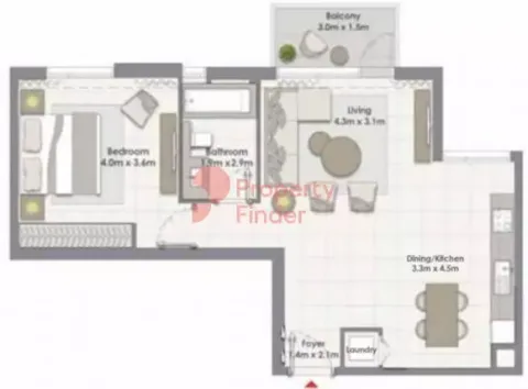 Floor plan, 1 Bed, 815 sq ft