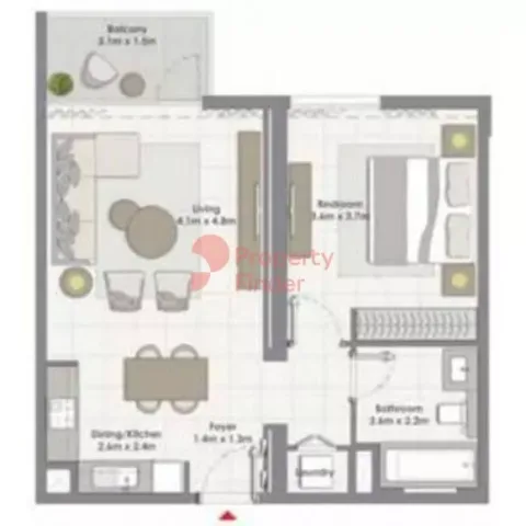 Floor plan, 1 Bed, 728 sq ft