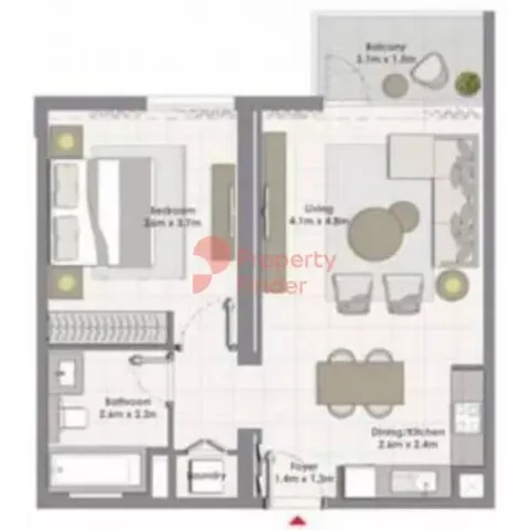 Floor plan, 1 Bed, 728 sq ft