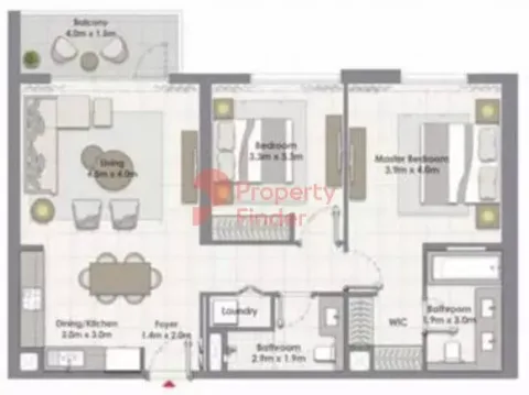 Floor plan, 2 Beds, 1,081 sq ft