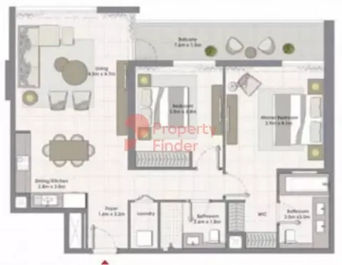 Floor plan, 2 Beds, 1,220 sq ft