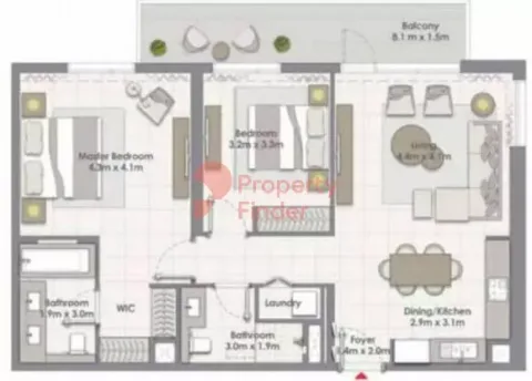 Floor plan, 2 Beds, 1,152 sq ft