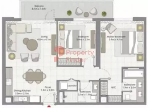 Floor plan, 2 Beds, 1,152 sq ft