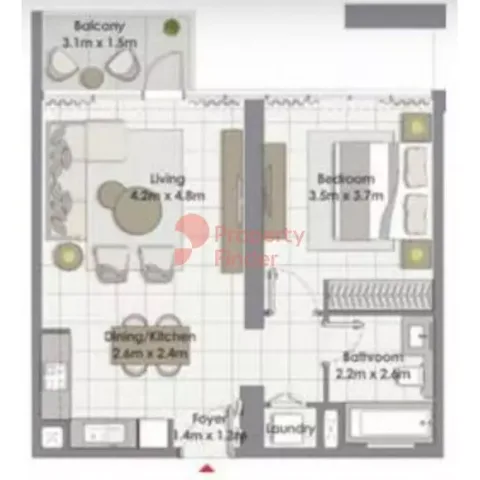 Floor plan, 1 Bed, 726 sq ft