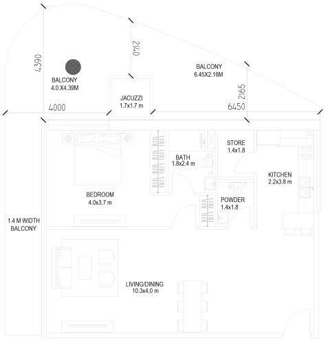 Floor plan, 1 Bed, 1,464 sq ft