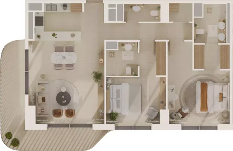 Floor plan, 2 Beds, 1,296 sq ft