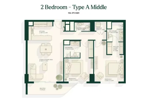 Floor plan, 2 Beds, 1,145 sq ft