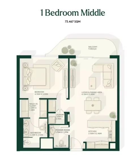 Floor plan, 1 Bed, 790 sq ft