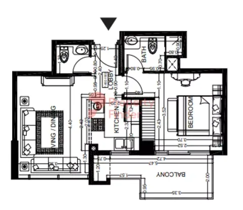 Floor plan, 1 Bed, 641 sq ft