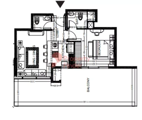 Floor plan, 1 Bed, 973 sq ft