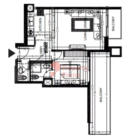 Floor plan, 1 Bed, 747 sq ft