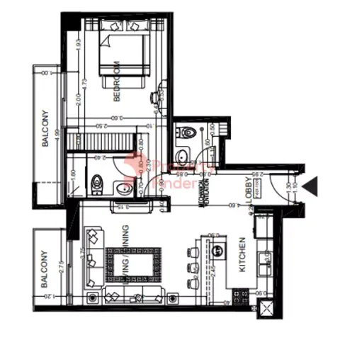 Floor plan, 1 Bed, 770 sq ft