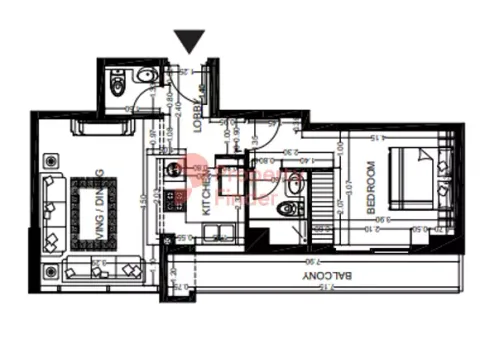 Floor plan, 1 Bed, 627 sq ft