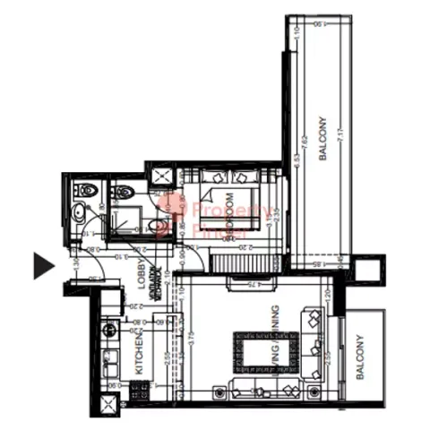 Floor plan, 1 Bed, 746 sq ft