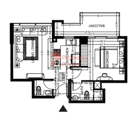 Floor plan, 1 Bed, 642 sq ft
