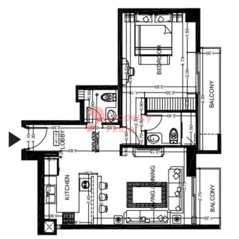 Floor plan, 1 Bed, 766 sq ft