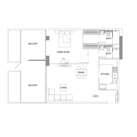Floor plan, 1 Bed, 621 sq ft
