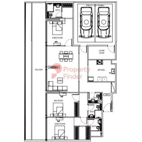 Floor plan, 3 Beds, 0 sq ft