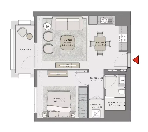 Floor plan, 1 Bed, 666 sq ft