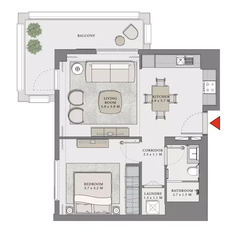 Floor plan, 1 Bed, 759 sq ft